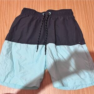 Two-Tone Black and Light Blue Swim Shorts